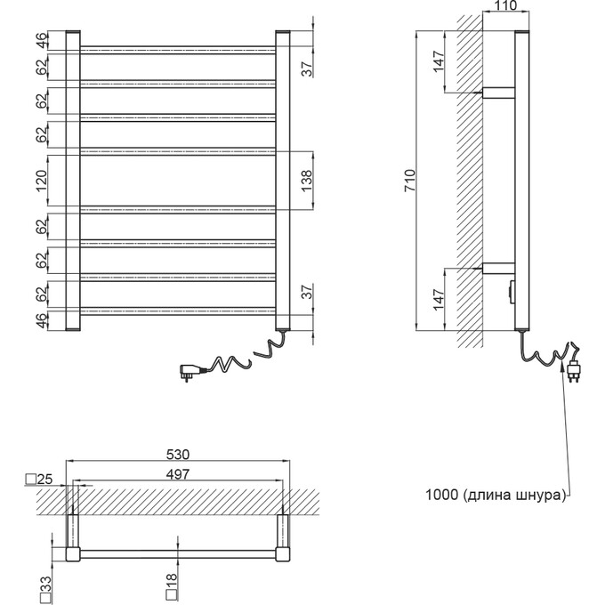 Электрический полотенцесушитель Qtap Evia 11113S (QTEVIWHI11113S, 530x710, белый, правый), фото 5