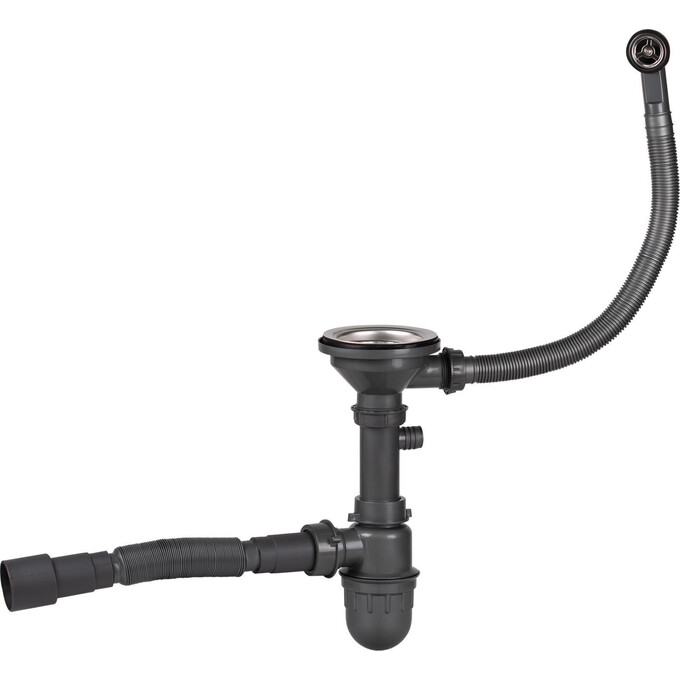 Сифон для кухонной мойки Lidz 47 01 003 01 (LIDZGRA470100301, черный, с дополнительным отводом), фото 