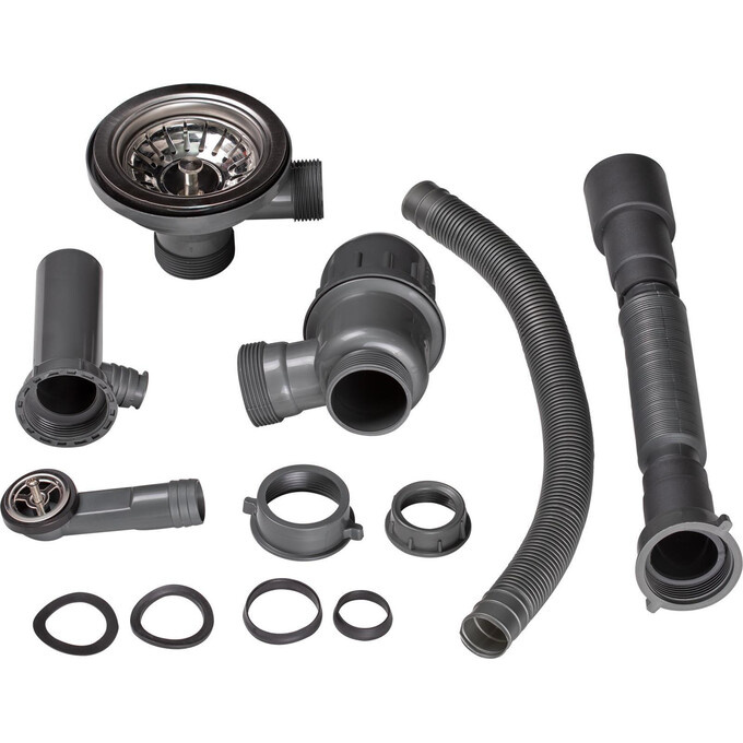 Сифон для кухонной мойки Lidz 47 01 003 01 (LIDZGRA470100301, черный, с дополнительным отводом), фото 2