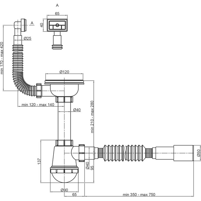 Сифон для кухонной мойки Lidz 60 05 M001 01 EURO (LK03), фото 3