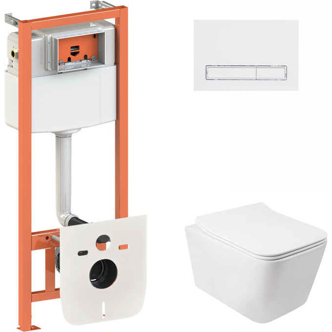 Унитаз подвесной Qtap Crow QT05335170W с инсталляцией Qtap Nest QT0133M425 и клавишей смыва M08V1384W (QT05335170W0133M425M08V1384W, с сиденьем и звукоизоляционной прокладкой), фото 