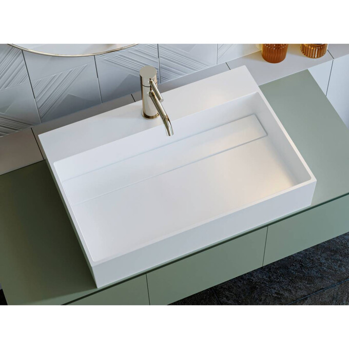 Раковина Miraggio Island 600 Miramarble 0001761 (60x42 см), Доступні розміри: 60 x 42, Технологія виробництва: Miramarble, Колір виробника: білий глянець, фото , изображение 2