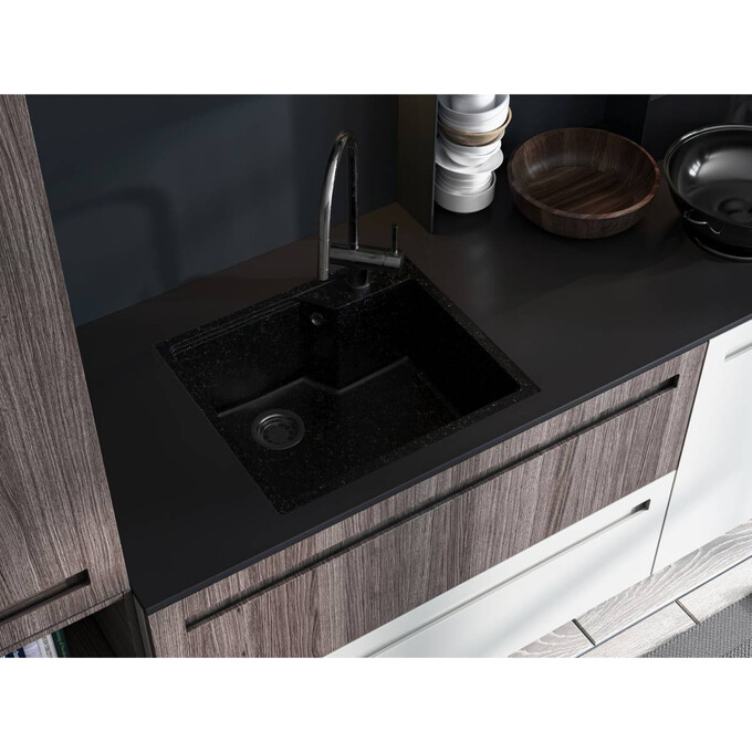 Мийка для кухні Miraggio Lisa black 0002249 (55x49 см, чорна, кварцова, з сифоном), Колір виробника: чорний, фото , изображение 4