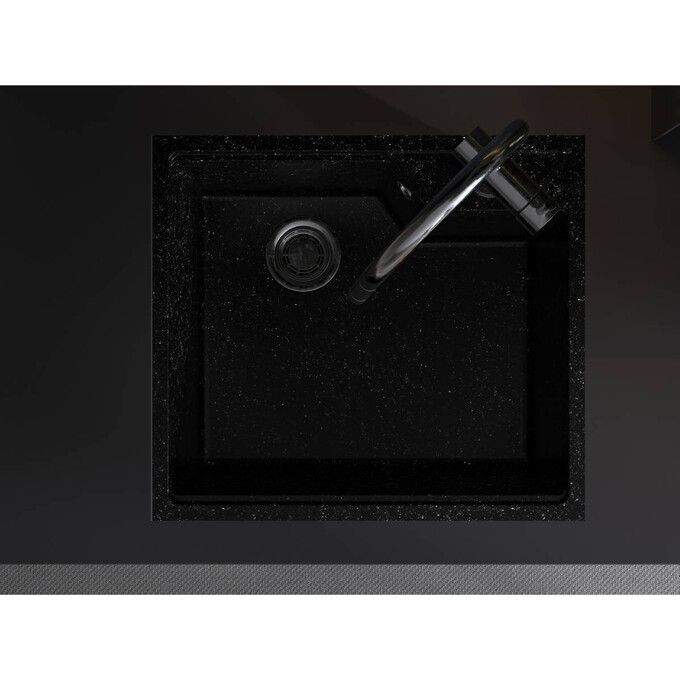 Мийка для кухні Miraggio Lisa black 0002249 (55x49 см, чорна, кварцова, з сифоном), Колір виробника: чорний, фото , изображение 5