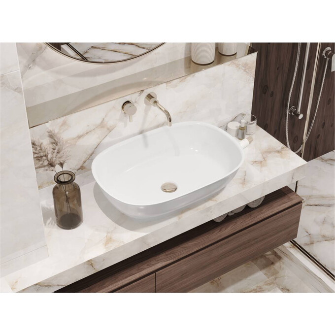 Раковина Miraggio Tripoli Miramarble 0000586 (80x40 см, чаша), Технология производства: Miramarble, Цвет производителя: белый глянец, фото 4