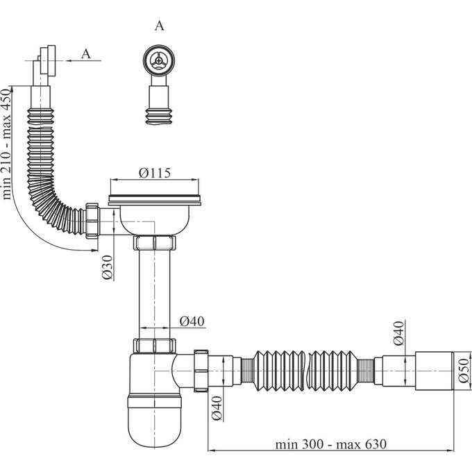 Сифон для кухонной мойки Lidz LK14, фото 2
