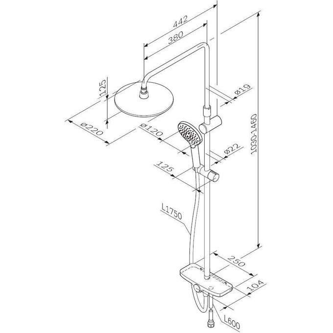 Душевая система Am.Pm Like F0780222 (черная матовая, с полочкой, без смесителя), Цвет производителя: черный матовый, фото 17