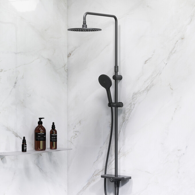 Душевая система Am.Pm Like F0780222 (черная матовая, с полочкой, без смесителя), Цвет производителя: черный матовый, фото 2