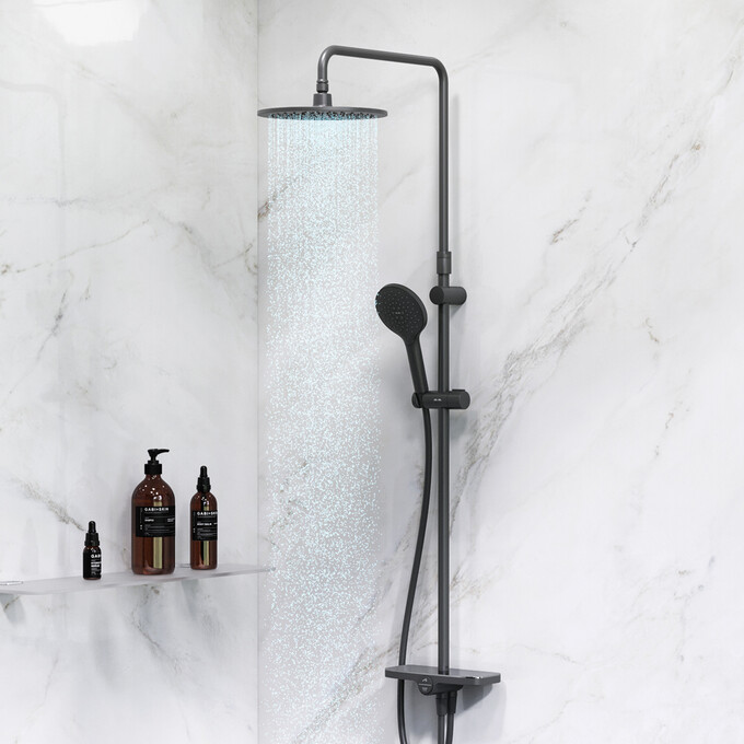 Душевая система Am.Pm Like F0780222 (черная матовая, с полочкой, без смесителя), Цвет производителя: черный матовый, фото 3