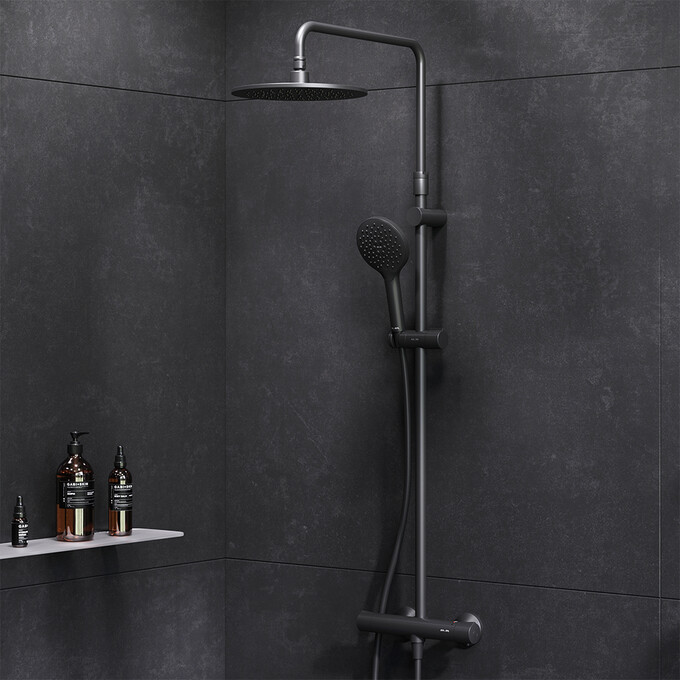 Термостатическая душевая система Am.Pm Like F0780422 (черная матовая), Цвет производителя: черный матовый, фото 2