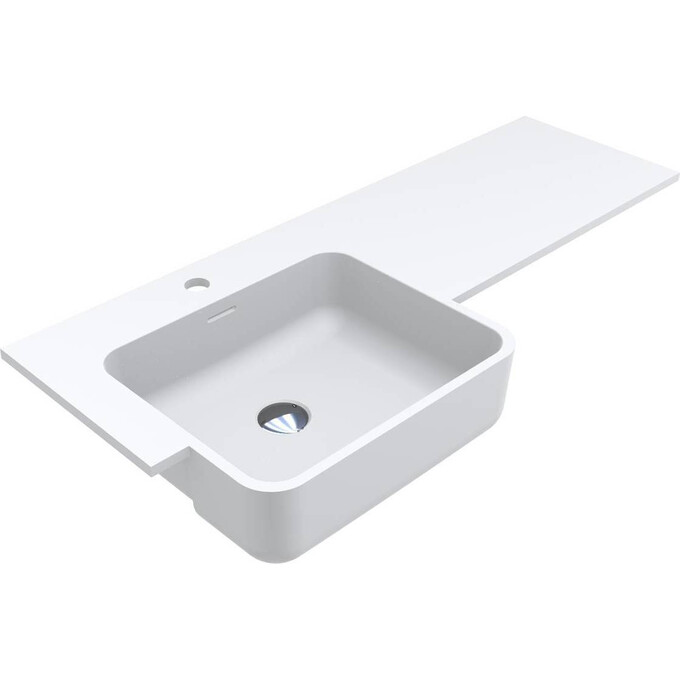 Раковина-стільниця Miraggio Fontana L Miramarble Matt 0001891 (104x45 см, біла матова, з крилом), Доступні розміри: 104 x 45 L, Технологія виробництва: Miramarble Matt, Колір виробника: білий матовий, фото 