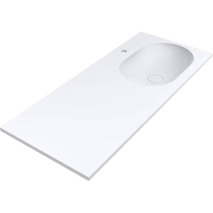 Раковина-стільниця Miraggio New York R Miramarble Matt 0000915 (120x50 см, біла матова, з крилом), Доступні розміри: 120 x 50 R, Технологія виробництва: Miramarble Matt, Колір виробника: білий матовий, фото 