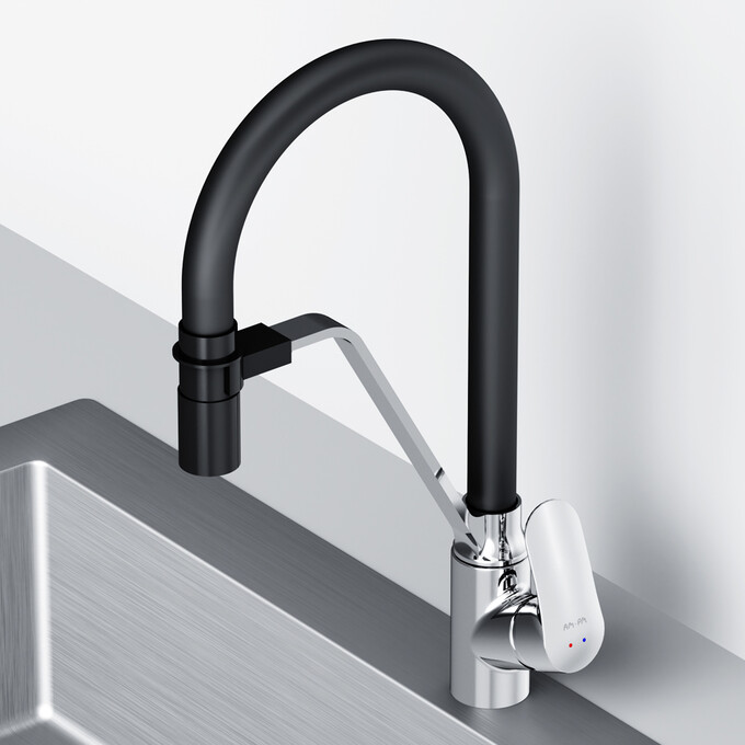 Смеситель для кухни Am.Pm Like F8007802 (черный матовый/хром, с гибким изливои и подключением питьевой воды), Цвет производителя: хром, фото 6