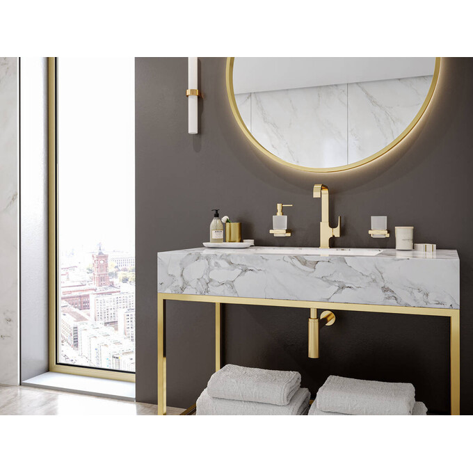 Дозатор для жидкого мыла Hansgrohe AddStoris Polished Gold Optic 41745990 (полированный золотой, настенный), Цвет производителя: полированное золото, фото 2