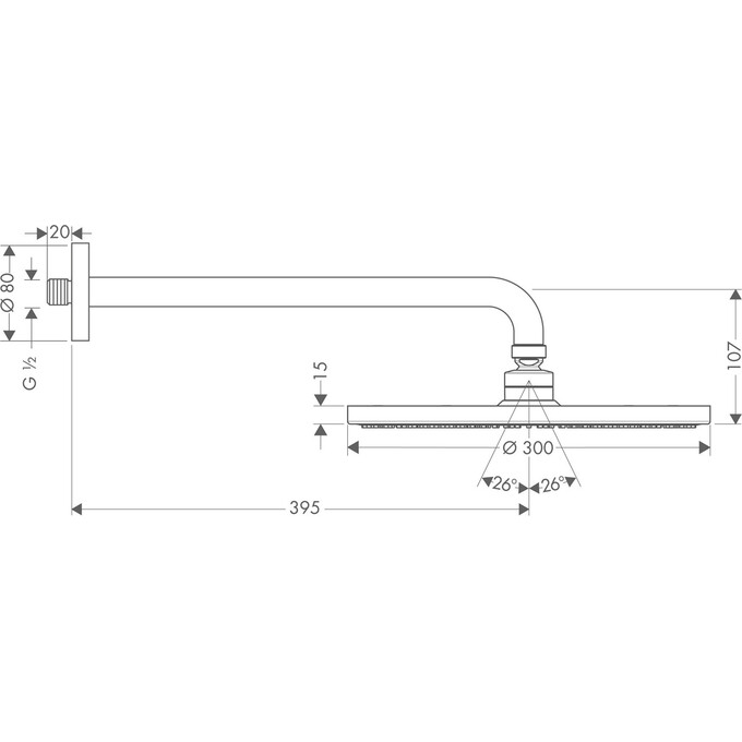 Верхний душ Hansgrohe Raindance S 300 EcoSmart 26601000 (с кронштейном), фото 2