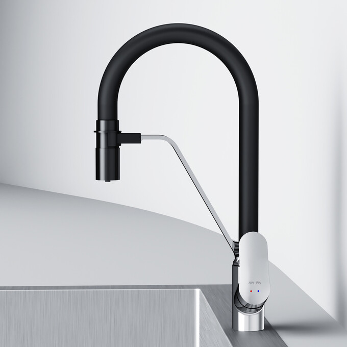 Смеситель для кухни Am.Pm Like F8007802 (черный матовый/хром, с гибким изливои и подключением питьевой воды), Цвет производителя: хром, фото 8