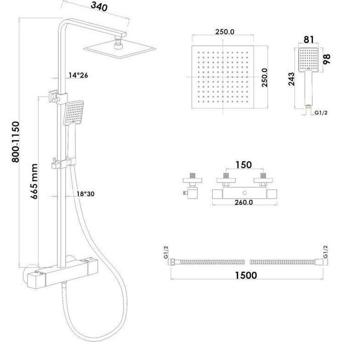 Термостатическая душевая система Yoka Cube 25 Black Matt BP.CUBE-THERM-25-BLK (черная матовая), фото 10