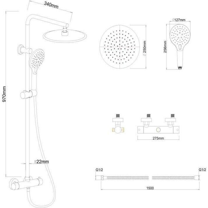 Термостатическая душевая система Yoka Bergen 25 Black BP.BERGEN-THERM-25-BLK (черная), фото 12