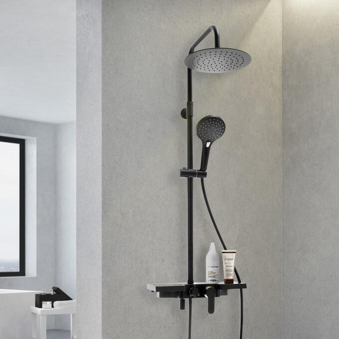 Душова система Yoka Saba 25 Black Matt BP.SABA25-BLK (чорна матова, з виливом та поличкою), фото , изображение 2