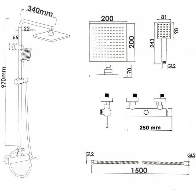 Душевая система Yoka TIKI-BLK Black Matt BP.TIKI-BLK (черная матовая), фото 10