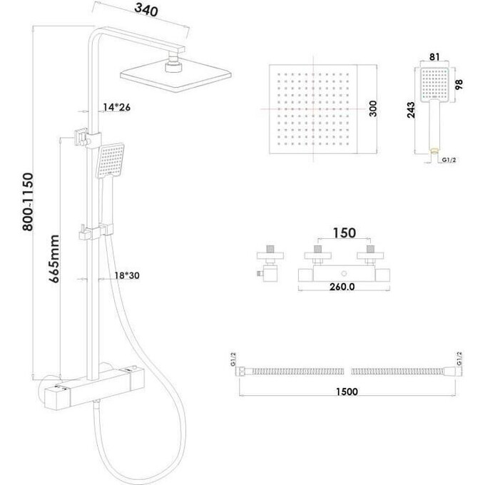 Термостатична душова система Yoka Cube 30 Black Matt BP.CUBE-THERM-30-BLK (чорна матова), фото , изображение 10