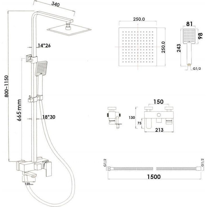 Душевая система Yoka Cube 25 Chrome BP.CUBE-25-CHR (с изливом), Цвет производителя: хром, фото 11