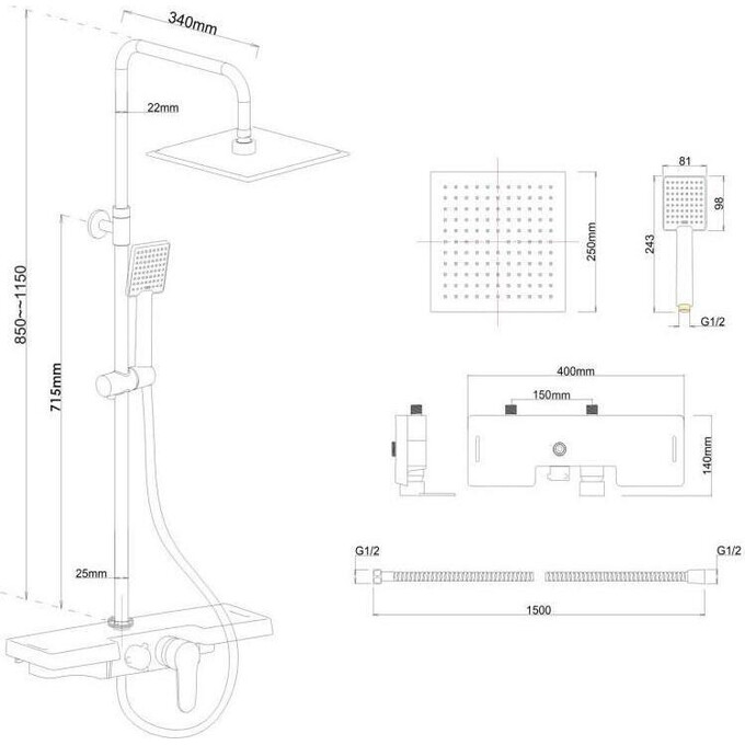 Душова система Yoka Oslo 25 Chrome BP.OSLO-25-CHR (з виливом та поличкою), Колір виробника: хром, фото , изображение 12