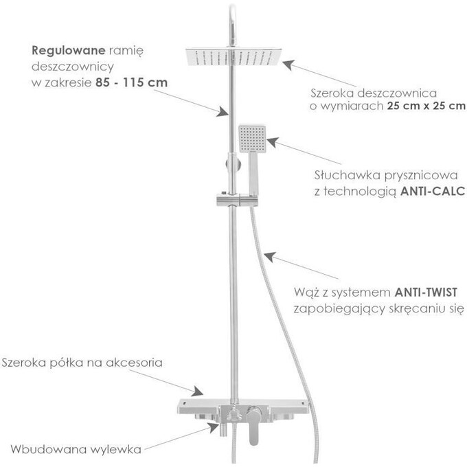 Душова система Yoka Oslo 25 Chrome BP.OSLO-25-CHR (з виливом та поличкою), Колір виробника: хром, фото , изображение 10