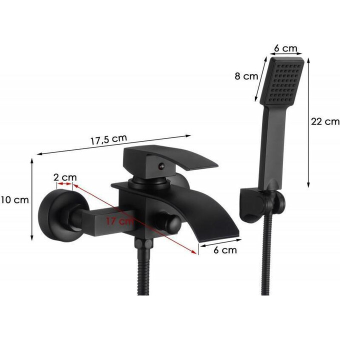 Змішувач для ванни Yoka Talea Black BW.TALEA-BLK (чорний матовий, з лійкою та шлангом), фото , изображение 9
