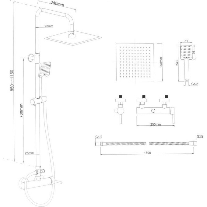Душова система Yoka Flova 25 Black Matt BP.FLOVA 25 BLK (чорна матова), фото , изображение 11