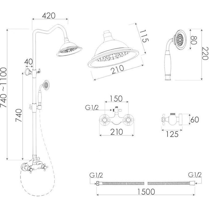 Душова система Yoka Dixi Black Matt BP.DIXI BLK (чорна матова), фото , изображение 9