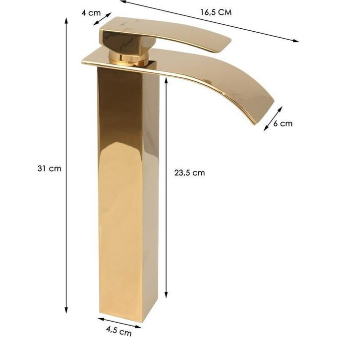 Змішувач для раковини Yoka Niagara 36 Gold BU.NIAGARA 36 GLD (золотий, з високим каскадним виливом), Колір виробника: золото, фото , изображение 7