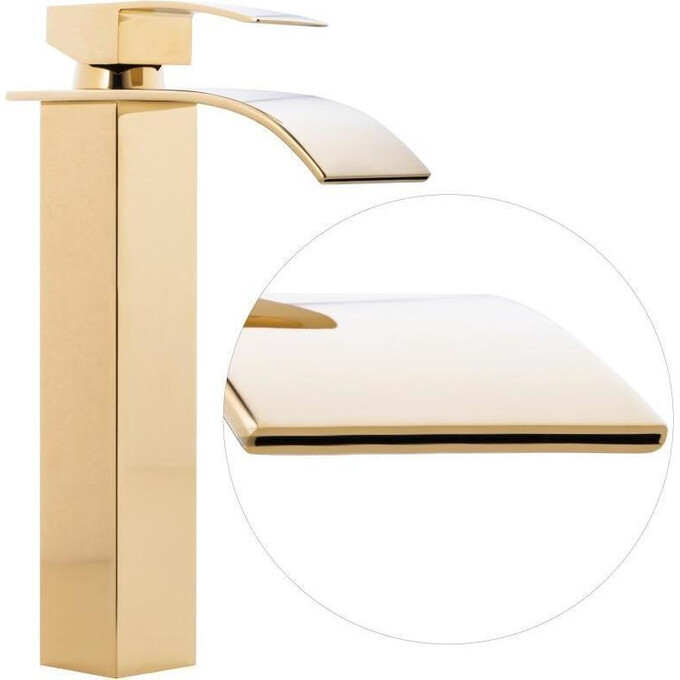 Змішувач для раковини Yoka Niagara 36 Gold BU.NIAGARA 36 GLD (золотий, з високим каскадним виливом), Колір виробника: золото, фото , изображение 4