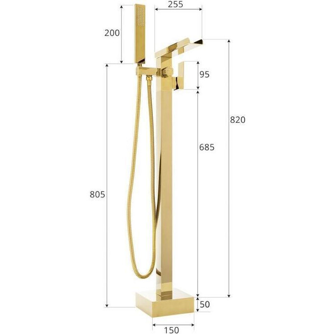 Змішувач для ванни Yoka Roma Gold BP.ROMA-GLD (золотий, підлоговий з каскадним виливом), Колір виробника: золото, фото , изображение 10