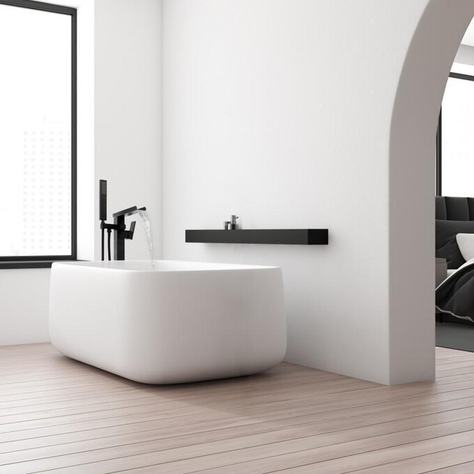 Змішувач для ванни Yoka Roma Black Matt BP.ROMA-BLK (чорний матовий, підлоговий з каскадним виливом), Колір виробника: чорний матовий, фото , изображение 2