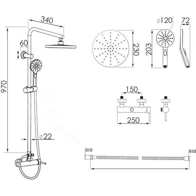 Душова система Yoka Dubaj Gold BP.DUBAJ23-GLD (золота), фото , изображение 10