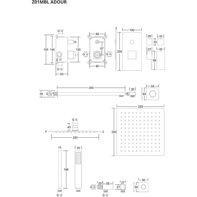 Душевая система скрытого монтажа Corsan Adour Black Z01MBL (черная), Цвет производителя: черный, фото 14