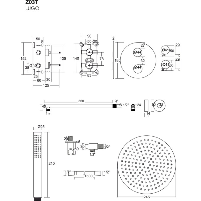 Термостатична душова система прихованого монтажу Corsan Lugo Gold Z03TGL (золота), Колір виробника: золото, фото , изображение 13