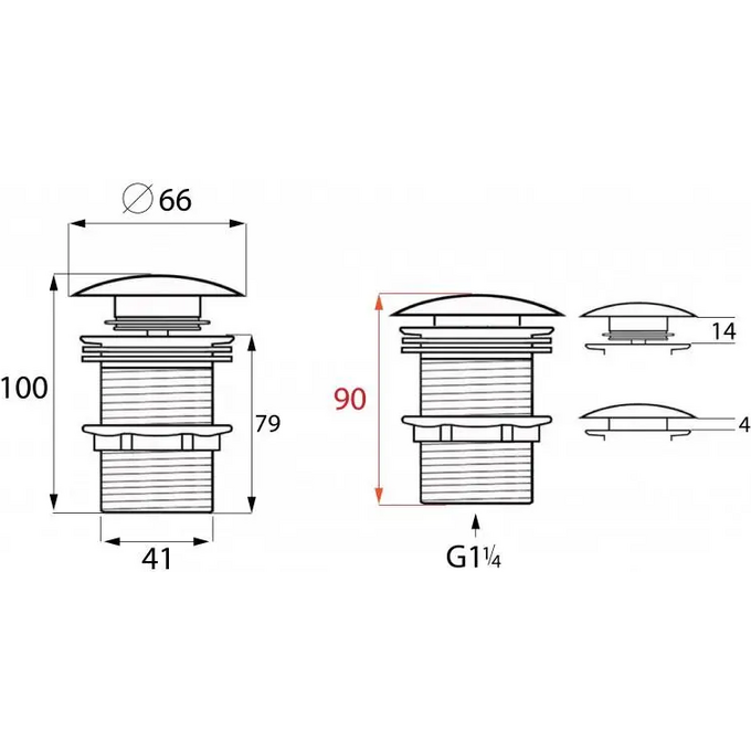 Донний клапан Yoka Klik-Klak Black BK.POP-14-BP-BLK (чорний матовий, без переливу), Колір виробника: чорний матовий, фото , изображение 2