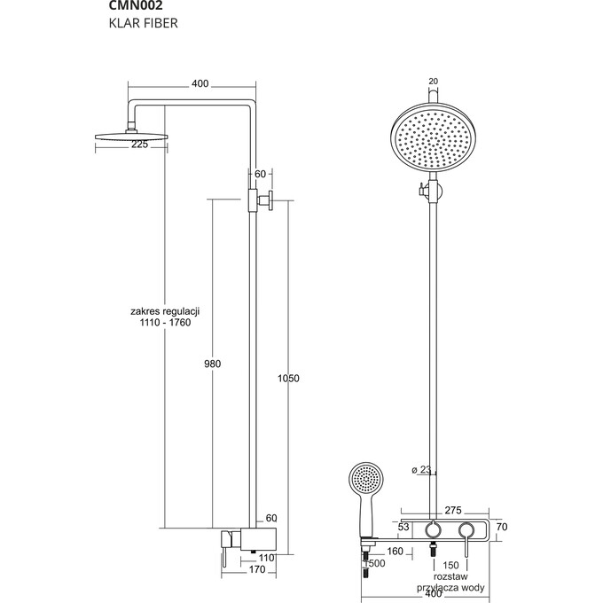 Душевая система Corsan Klar Fiber Chrome/White CMN002 BIAŁY (хром/белая, с полочкой), Цвет производителя: хром, белый, фото 8