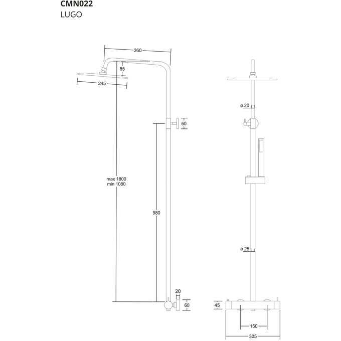 Душевая система Corsan Lugo Black Matt CMN01MBL (черная матовая), фото 6
