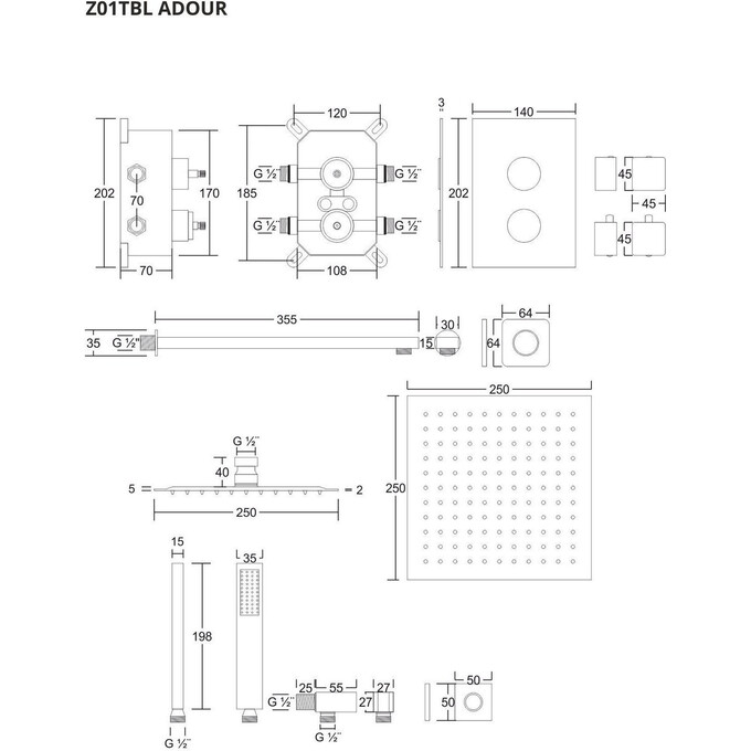 Термостатична душова система прихованого монтажу Corsan Adour Black Z01TBL (чорна), Колір виробника: чорний, фото , изображение 15