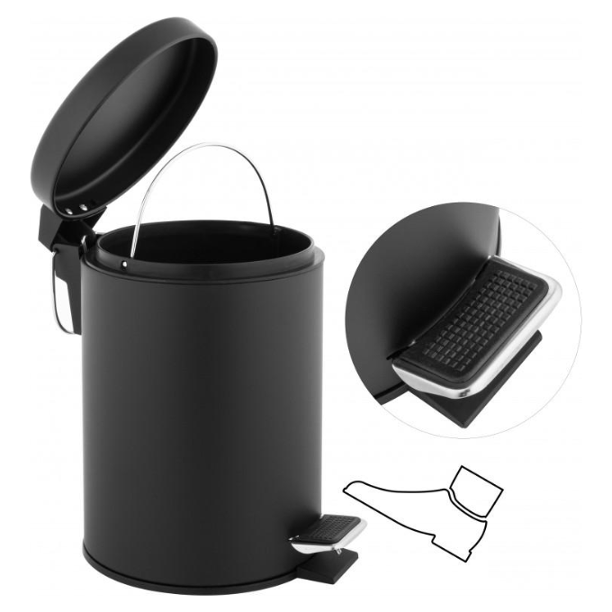 Відро для сміття Yoka Labi Black CH.LABI-BLK (чорне, 3 л, з педаллю та кришкою), фото , изображение 4