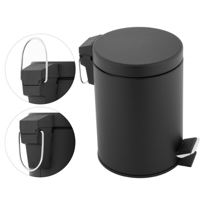 Відро для сміття Yoka Labi Black CH.LABI-BLK (чорне, 3 л, з педаллю та кришкою), фото , изображение 5