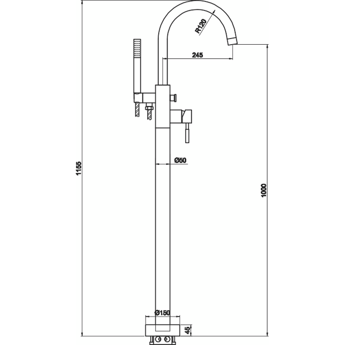 Змішувач для ванни Kohlman Roxin Black QF1165RB (чорний матовий, підлоговий), Колір виробника: чорний матовий, фото , изображение 2