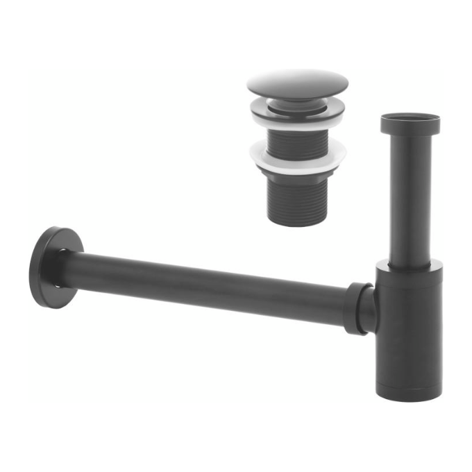 Сифон для умывальника Yoka Black Mat Click-Klak BK.SYPOP-14-BLK (черный матовый, бутылочный с донным клапаном), фото 