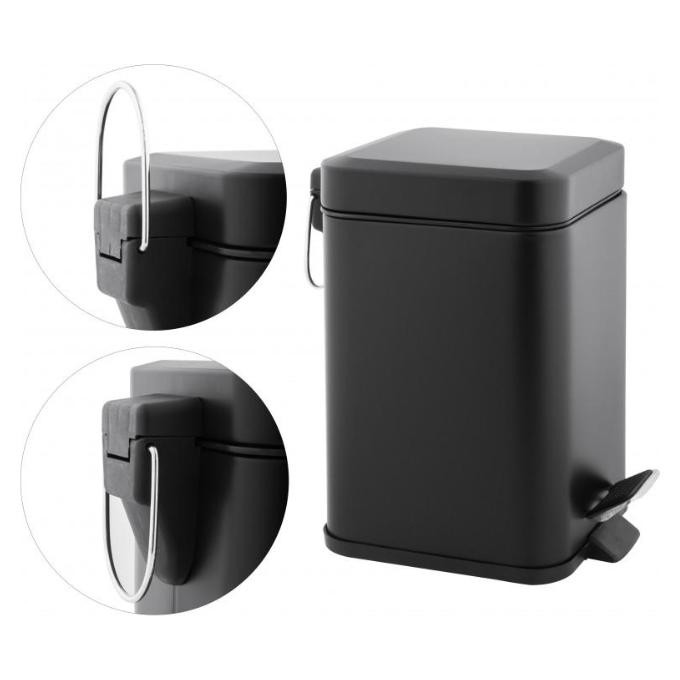 Відро для сміття Yoka Muti Black CH.MUTI-BLK (чорне, 3 л, з педаллю та кришкою), фото , изображение 3