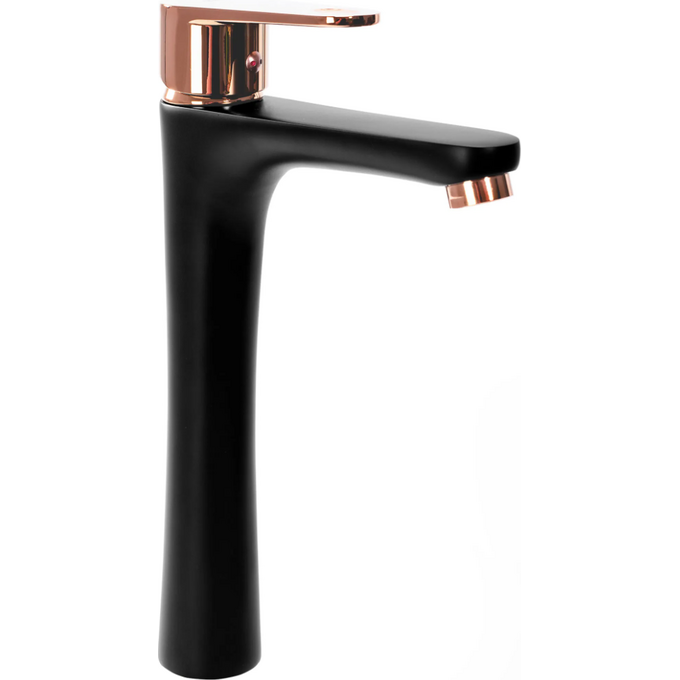Змішувач для раковини Rea Mild Black Rose Gold REA-B4808 (чорний/рожеве золото, високий), фото 