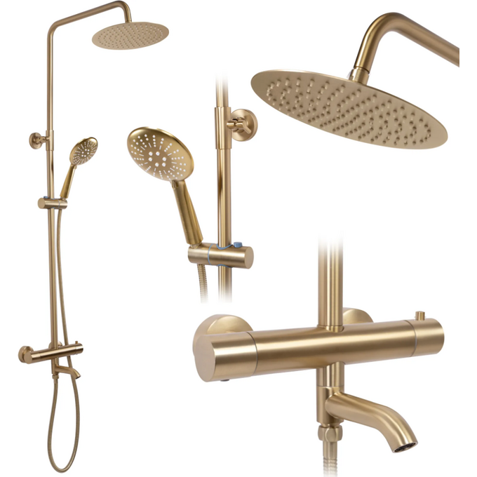 Термостатична душова система Rea Lungo Brushed Gold REA-P6604 (брашована золота, з виливом), Колір виробника: золото брошене (матове), фото , изображение 5