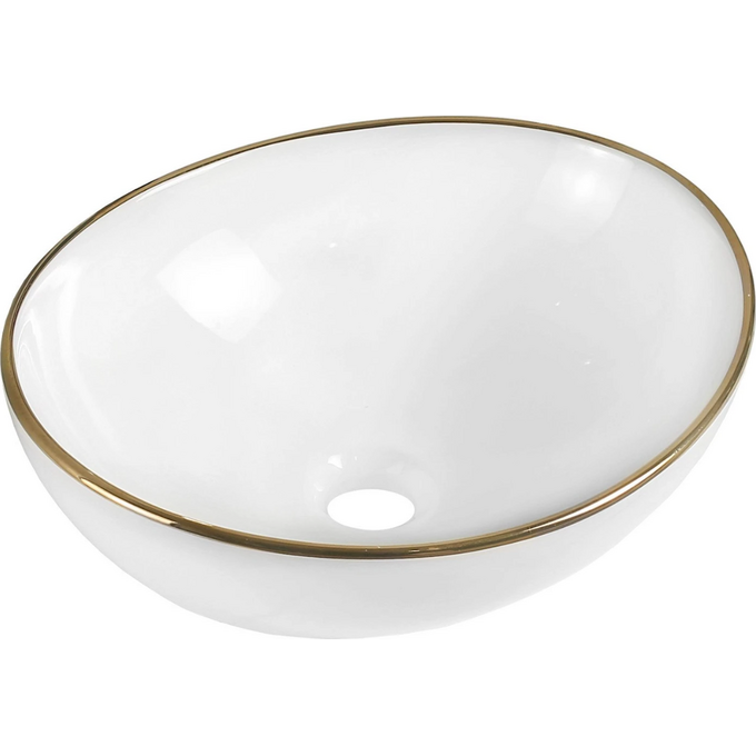 Раковина Mexen Elza Gold Edge MEX-21014005 (40x33 см, белая глянцевая с золотым ободком, чаша), Цвет производителя: белый глянец, золотой бортик, фото 